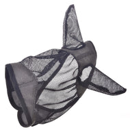 Hobby Horse flugmask De Luxe Grey ensam från sidan, grått tyg med svart kantband och spetsiga nätöron