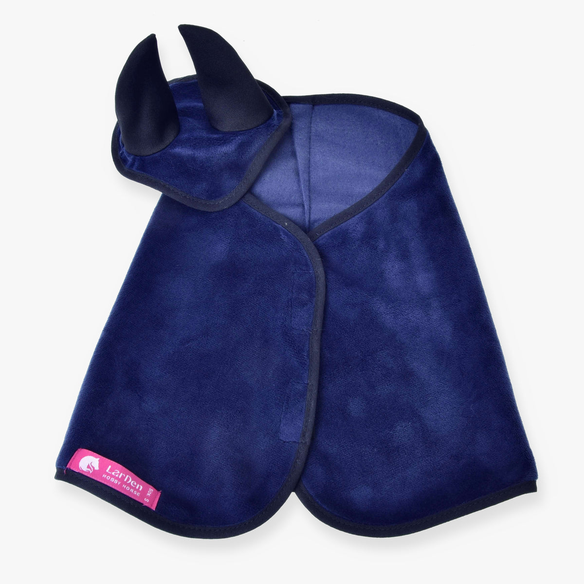 Hobby Horse Set Dark Blue (ear bonnet + blanket) by LarDen, soft velvety blanket and ear bonnet with black ears and trim