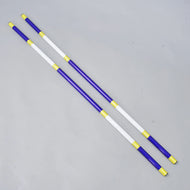 LarDen Hobby Horse Jump pole blue-white, 2 pcs: two blue and white poles with yellow bands, lying side by side
