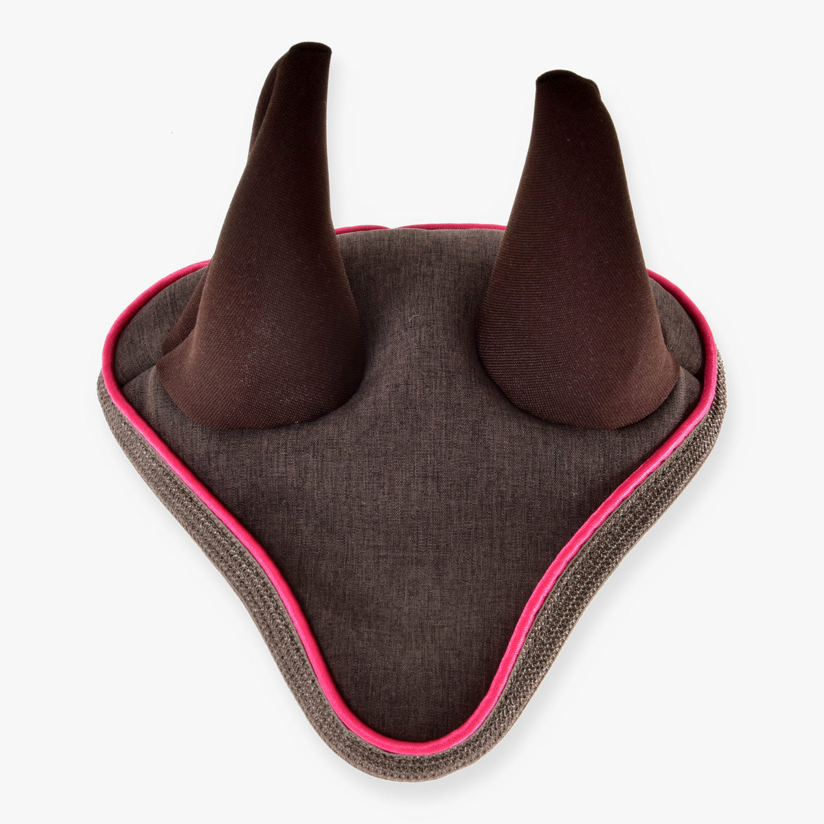 Hobby Horse flughuva Rosewood från LarDen i brunt melerat tyg med mörkbruna öron och klarrosa passpoal
