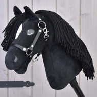 Hobby Horse Cloony with Black Halter by LarDen, a black plush head with a white star and a long black yarn mane
