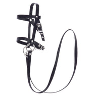 LarDen Hobby Horse Black bridle with reins from strap, a black webbing bridle with noseband and silver rings