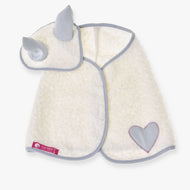 Hobby Horse Set Snowflake by LarDen: cream bouclé fleece blanket and ear bonnet with grey ears, grey trim and a heart patch