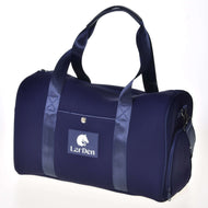 Hobby Horse Sports bag LarDen in navy neoprene with matching webbing handles, a white logo patch and a zipped end pocket