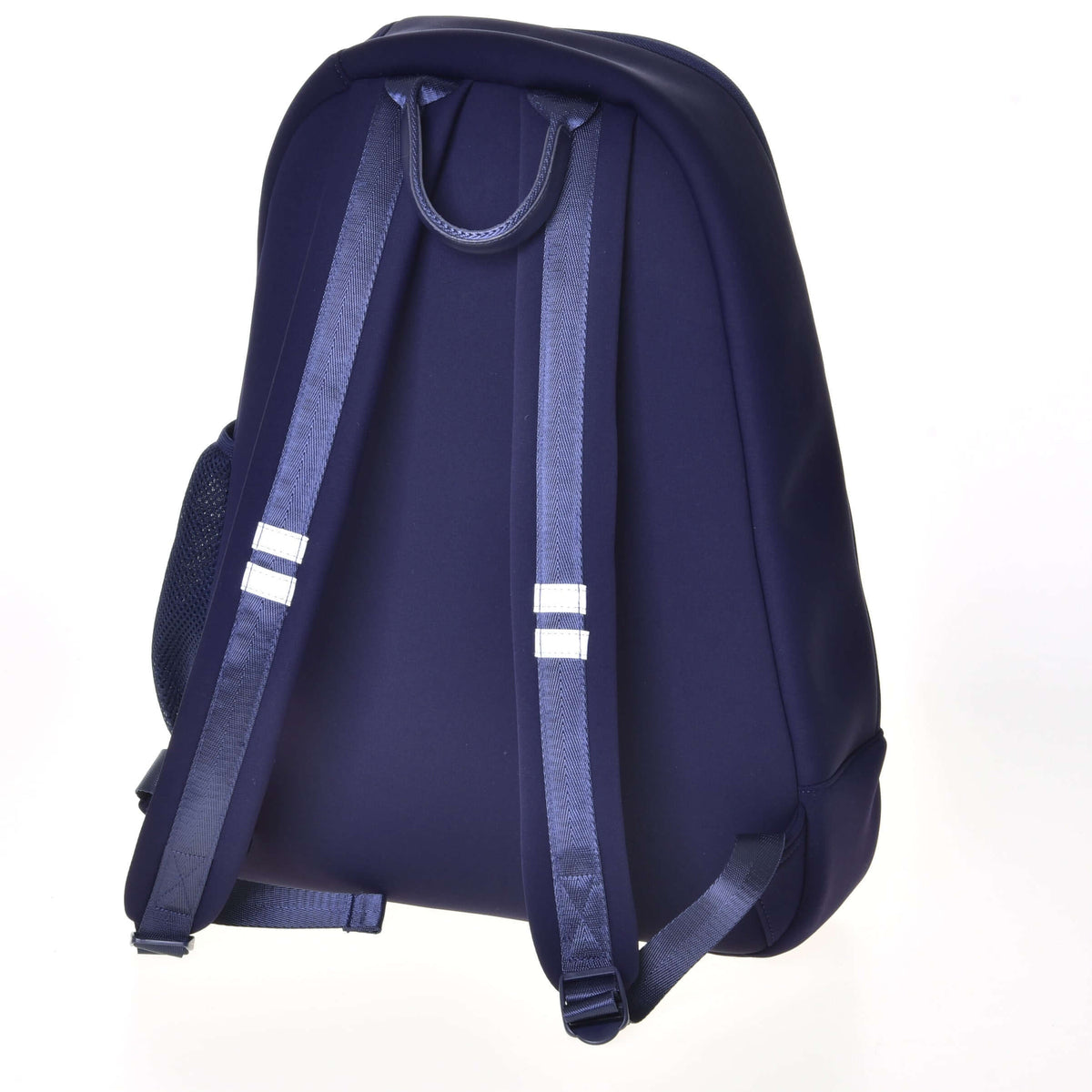 Back of the Hobby Horse Backpack with padded shoulder straps, white reflective strips, a top handle and mesh side pocket