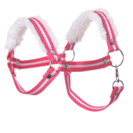 Hobby Horse Halter red stripe with fur by LarDen in red webbing with a white centre stripe and soft white fur padding