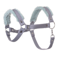 Hobby Horse Halter grey with mint fur by LarDen in grey nylon webbing with soft mint fur, silver rings and a snap hook