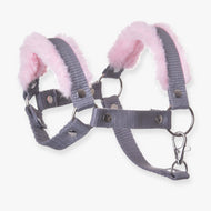 Hobby Horse Halter grey with pink fur by LarDen in grey nylon webbing with soft light pink fur, silver rings and snap hook