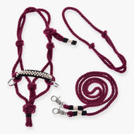 Hobby Horse Rope set Burgundy by LarDen: burgundy rope halter with a black and cream noseband, rope cordeo and reins