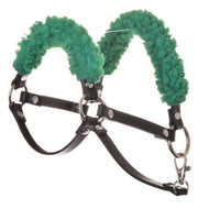 Hobby Horse Black halter with green fur by LarDen in black leatherette with curly green fur, silver rings and snap hook