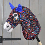 Hobby Horse Protective suit Alice (Lycra) by LarDen, black with colourful mandalas and royal blue ears, on a grey Hobby Horse