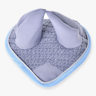 Hobby Horse Ear bonnet crocheted grey by LarDen, glittery grey crochet with grey ears and a light blue trim