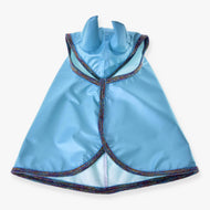 Hobby Horse Raincoat Light Blue by LarDen from above, glossy light blue with matching ears, rainbow glitter binding and mint lining