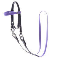 Hobby Horse Complete bridle without noseband Light Purple by LarDen, black straps with lilac browband and reins