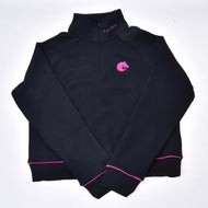 Hobby Horse LarDen Sweatshirt in black with a half zip, pink horse head logo and pink piping on cuffs and hem