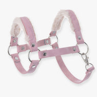 Hobby Horse Halter with fur - leatherette Mullbery by LarDen, dusty pink halter with cream fur padding and silver rings