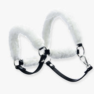 Hobby Horse Fur Halter Teddy Classic by LarDen, covered in fluffy white faux fur with black leatherette straps