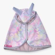 Hobby Horse Raincoat Pallette (softshell) by LarDen from above, pastel leopard print with periwinkle ears and a pink lining