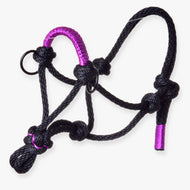 Repgrimma Violette för Hobby Horse från LarDen i svart knutat rep med violett lindad nosrem och svarta ringar
