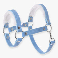 Hobby Horse Halter with fur - leatherette Pastell Blue by LarDen in pastel blue with white fur, silver rings and snap hook
