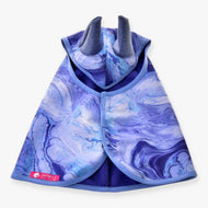 Hobby Horse Raincoat Galaxy Blue by LarDen from above, marbled lilac and blue print with blue-grey ears and light blue binding