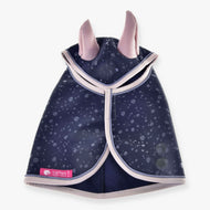 Hobby Horse Raincoat Pinkie Blue (softshell) by LarDen from above, navy with pale drops, dusty pink ears and blush binding
