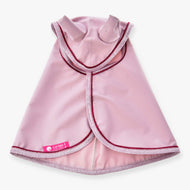 Hobby Horse Raincoat Veloria by LarDen from above, dusty pink with matching ears and pink glitter binding with burgundy piping