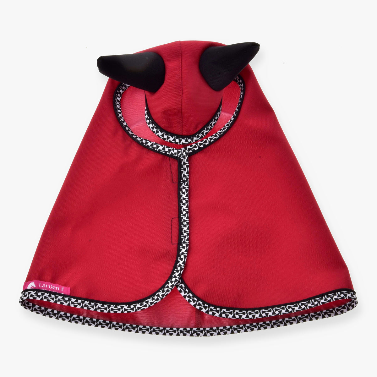 Hobby Horse Raincoat Red Ferrari by LarDen from above, red with black ears and black and white geometric binding