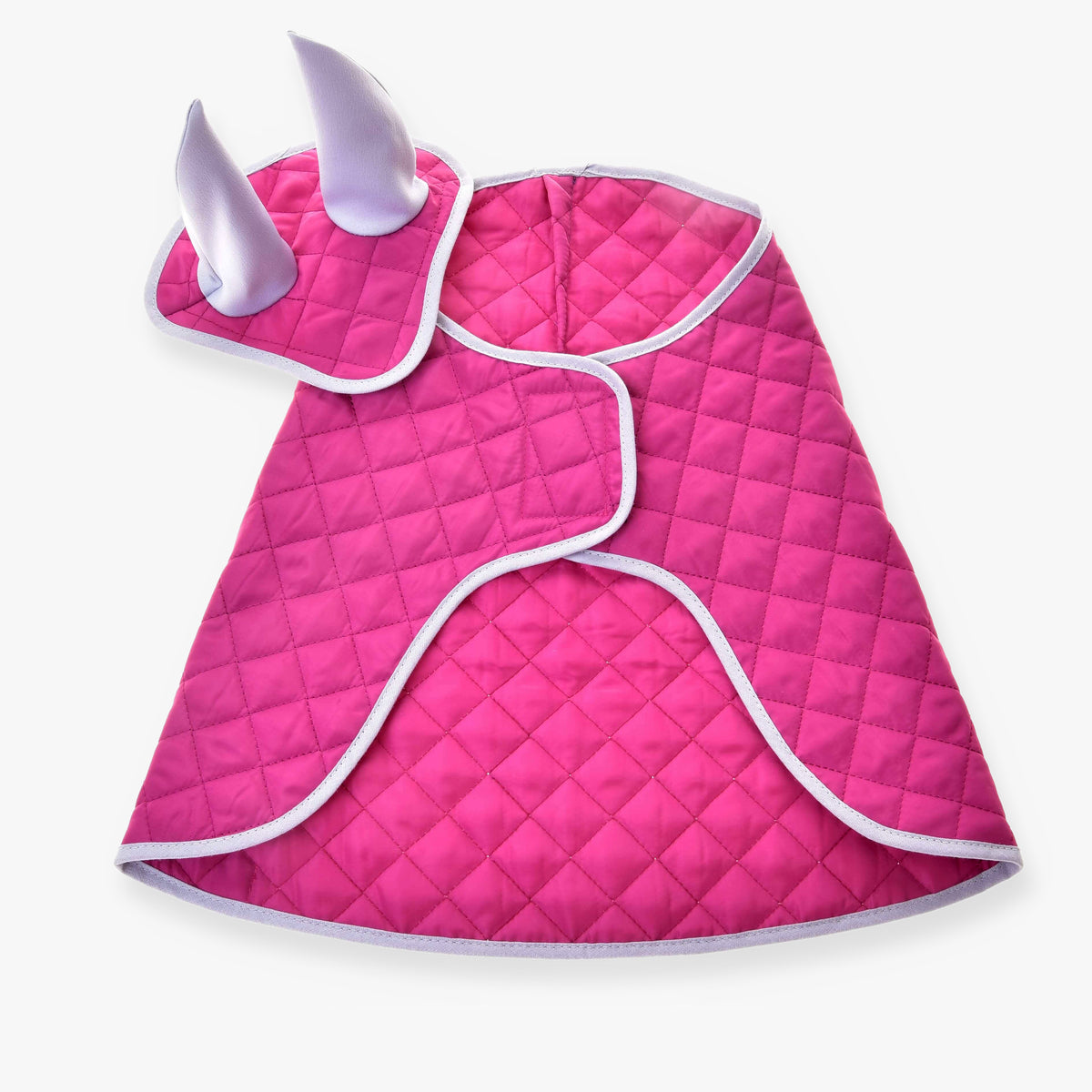 Hobby Horse Set Hot Pink Silver by LarDen, quilted hot pink blanket and ear bonnet with silver binding and silver ears