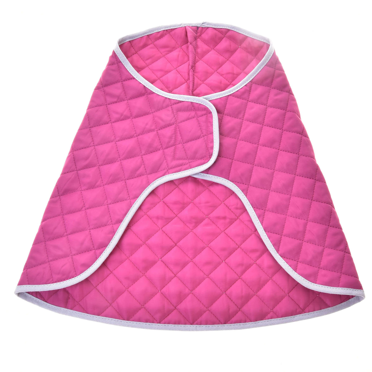 Quilted hot pink blanket from the Set Hot Pink Silver laid open, with silver-grey binding and front closure