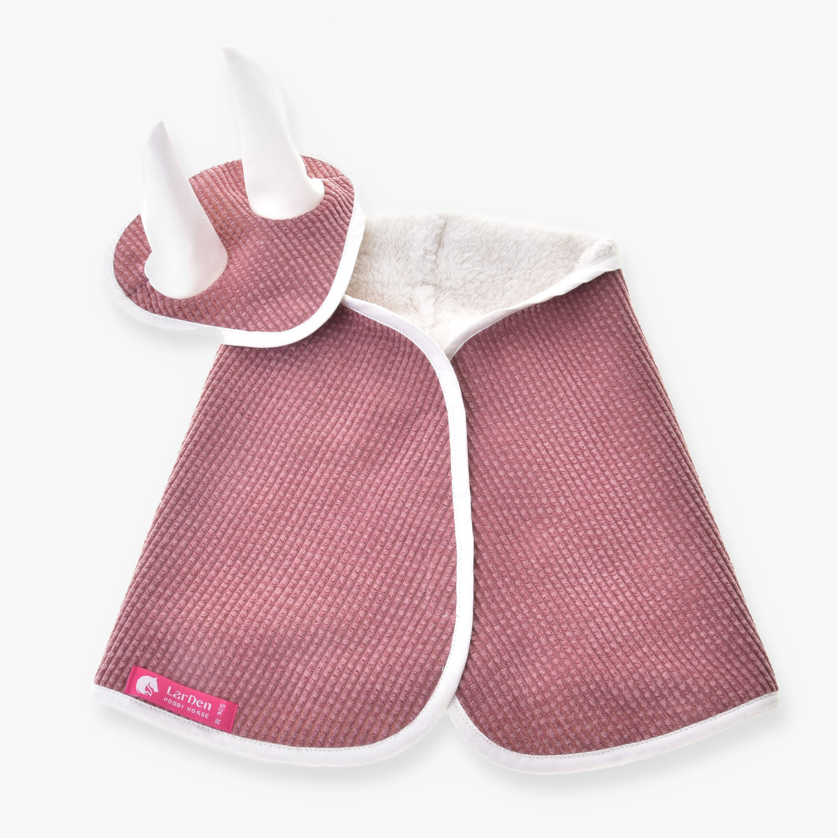 Hobby Horse Set Manchester Tea Rose från LarDen: gammelrosa täcke i struktur med fleecefoder och flughuva med vita öron