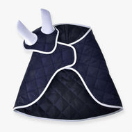 Hobby Horse Set Monte by LarDen: navy diamond-quilted blanket and ear bonnet with crisp white binding and white ears