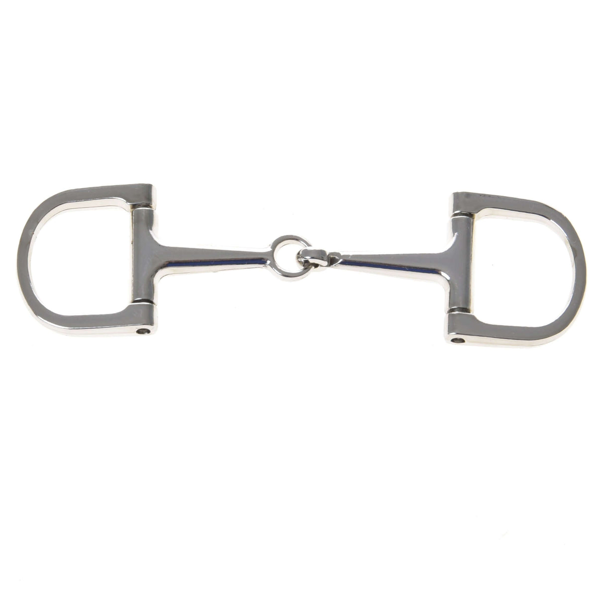 LarDen Hobby Horse Bit D-Ring, a polished silver snaffle with two D-shaped rings and a jointed mouthpiece, on white