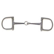 LarDen Hobby Horse Bit D-Ring, a polished silver snaffle with two D-shaped rings and a jointed mouthpiece, on white