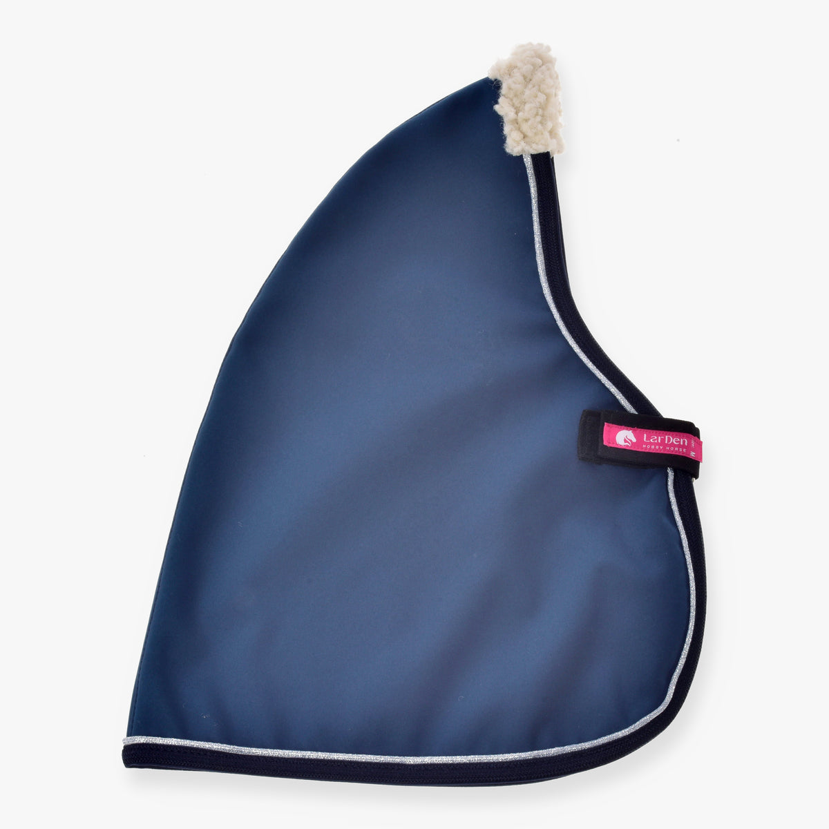 Hobby Horse Stable Blanket Winter Sky by LarDen in petrol blue with navy binding, silver glitter piping and a cream fleece collar