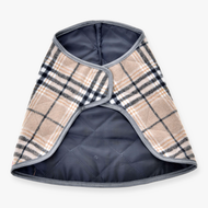 Hobby Horse Blanket Cremo England by LarDen, beige check blanket with grey binding, opened to show the dark lining