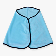 Hobby Horse Blanket Ice Blue by LarDen in light sky blue plush with black trim and two hook-and-loop tabs, laid flat