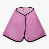 Hobby Horse Blanket Rose by LarDen in soft pink plush with black trim and hook-and-loop front closure, laid flat
