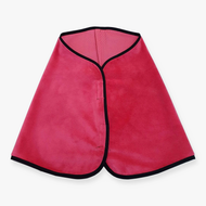 Hobby Horse Blanket Raspberry by LarDen in raspberry red plush with black trim and hook-and-loop front closure, laid flat