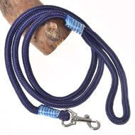 Hobby Horse rope stripe Blues by LarDen, navy lead rope with light blue and silver wraps and a silver snap hook