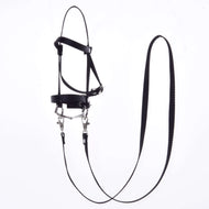 Hobby Horse Black bridle with reins from strap II by LarDen, black webbing with snap hooks and a metal bit, on white