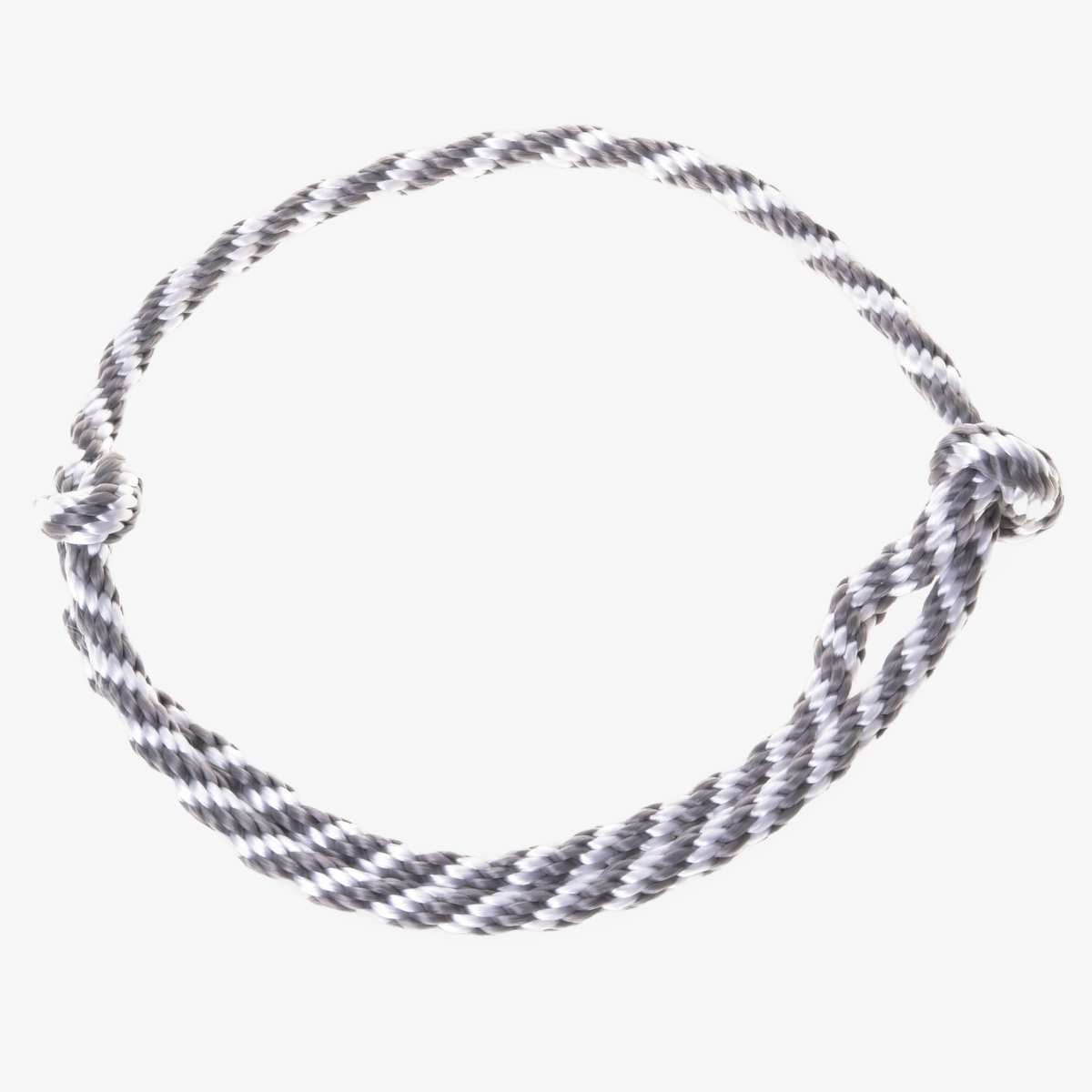 Hobby Horse Cordeo silver stripe by LarDen, twisted rope neck ring in grey and white with two knots