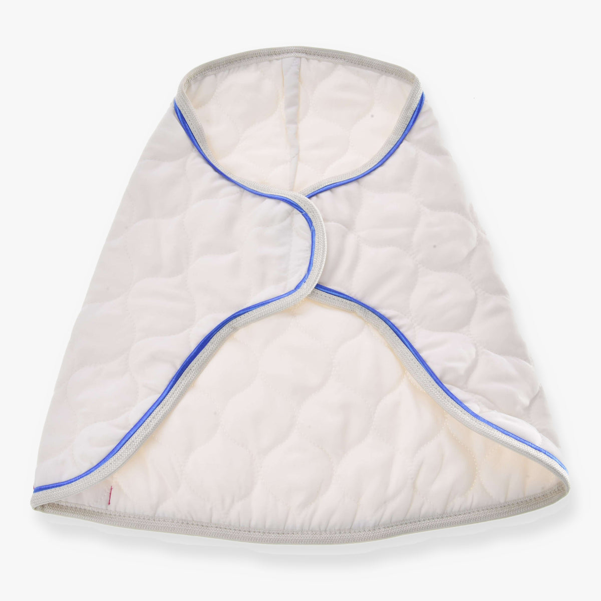 Hobby Horse Blanket Cream Pearl by LarDen, cream wave quilting with royal blue piping and light grey binding, laid flat