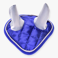 Hobby Horse Ear Bonnet DeLuxe Blue by LarDen in shiny royal blue quilted satin with silver grey ears and grey piping