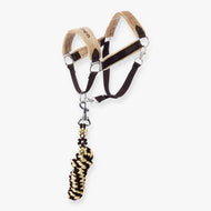 Hobby Horse Set LarDen Exclusive Braun: dark brown webbing halter with padded beige noseband and a brown and cream lead rope