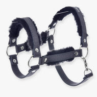 Hobby Horse Halter with fur - leatherette Graphite Full by LarDen, glittery graphite halter padded with black fur