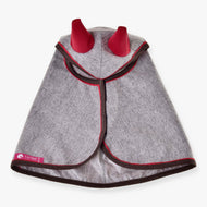 Hobby Horse Raincoat Leonardo by LarDen from above, heathered grey with red ears and brown binding with red piping