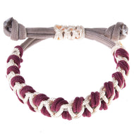 Hobby Horse Bracelet Eleganza by LarDen, braided burgundy and cream cord with an adjustable taupe sliding knot