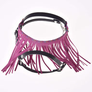 Hobby Horse Halter black with pink fringes by LarDen, black leatherette straps, long pink fringe and silver rivets