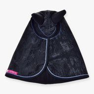 Hobby Horse Raincoat Silver Stone by LarDen from above, black with a glossy marble texture, black ears and light blue piping